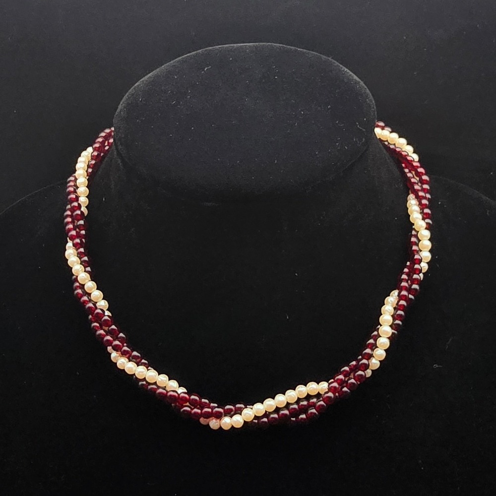 Burgundy Faux Pearl Twisted Beaded Necklace Vintage Costume Jewelry